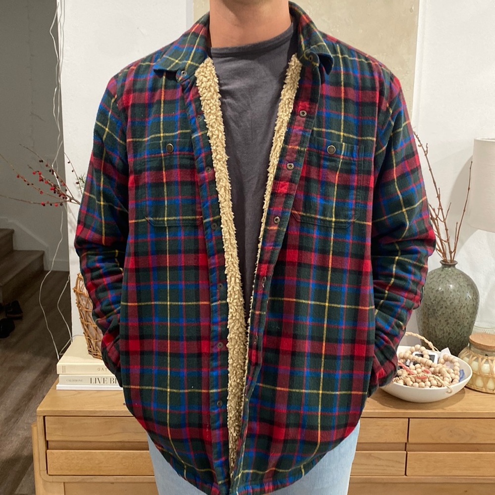 LL Bean men’s L Sherpa lined flannel coat